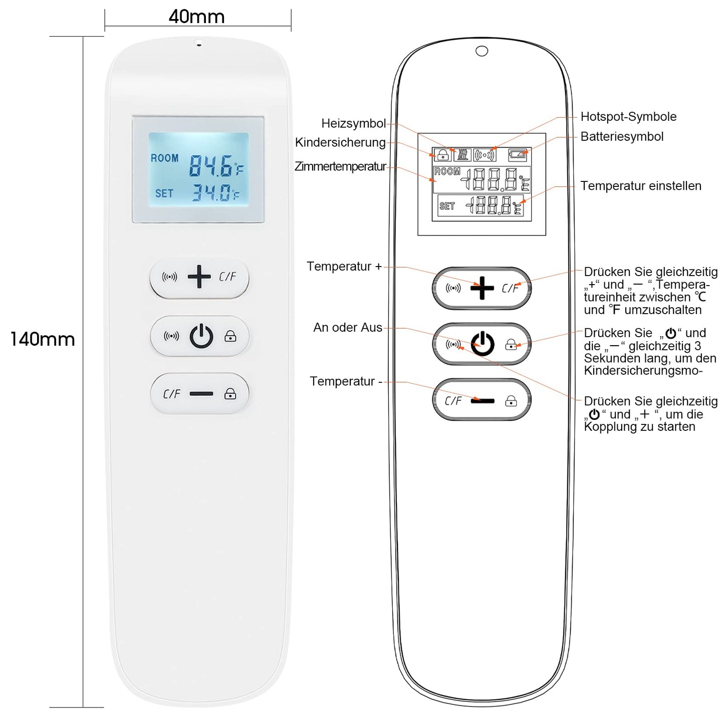 Infrarotheizung mit WiFi-Thermostat und Fernbedienung Zur Wandmontage